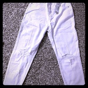 NWT: boohoo high waisted white ripped jeans.